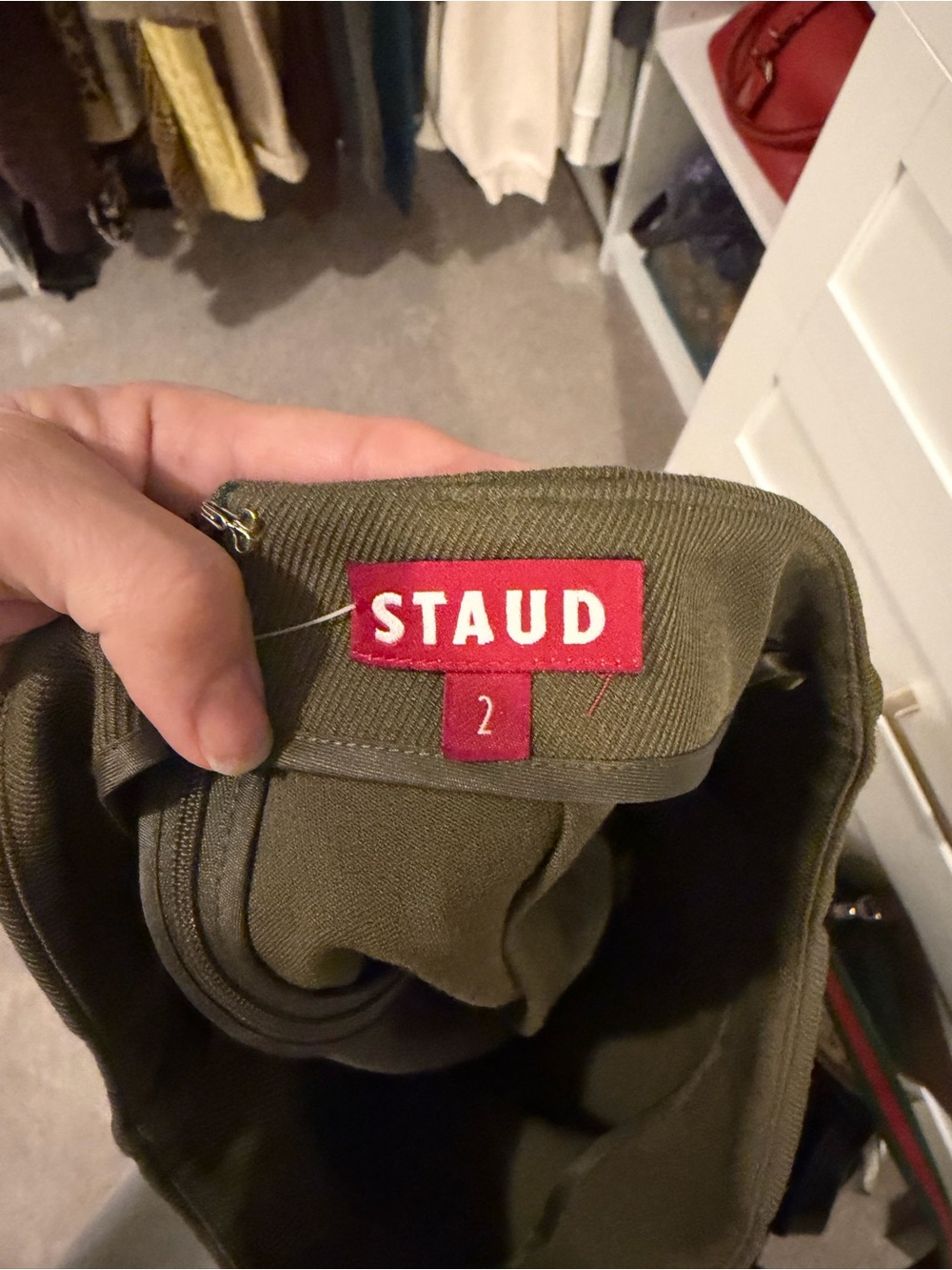 STAUD Olive Green Mini Skirt with Button Detail - Picture 8 of 8